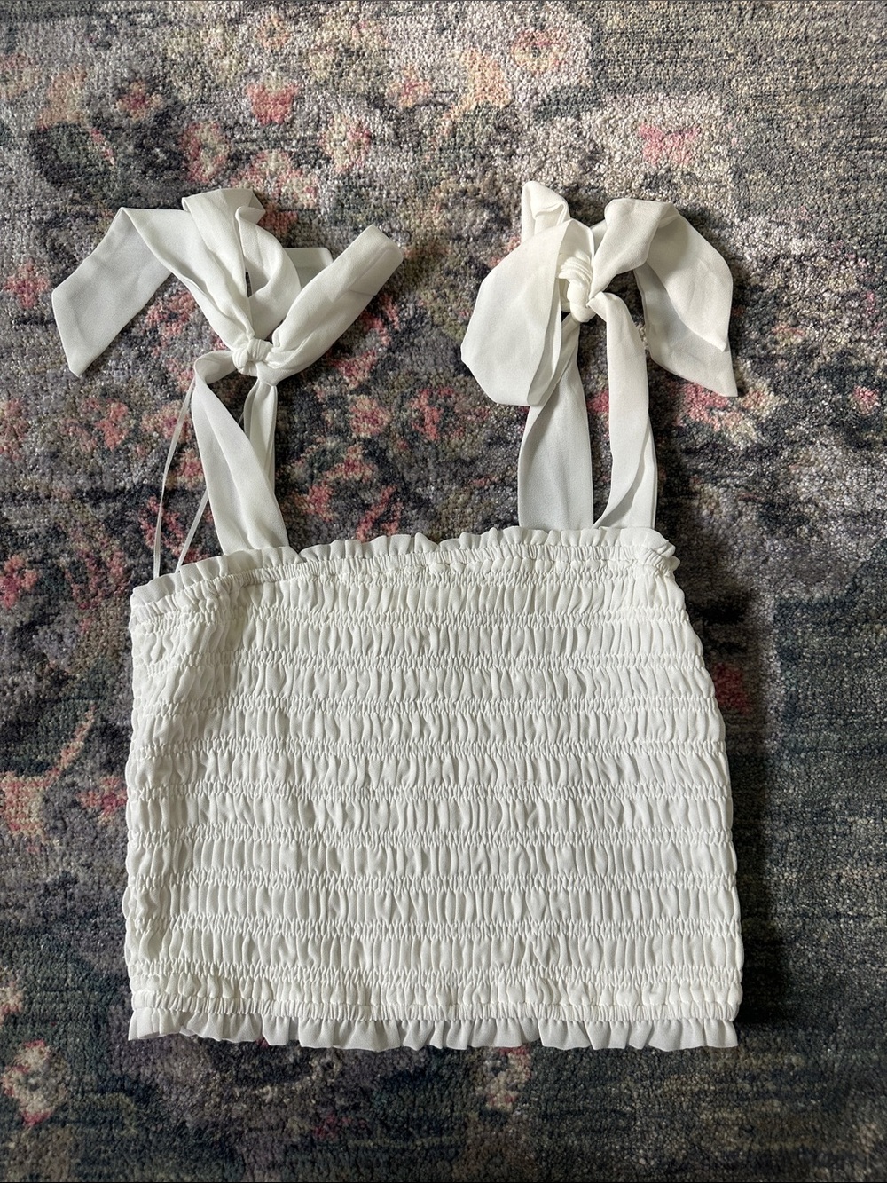 Altar'd State White Smocked Tie-Strap Crop Top No Flaws Bridal Boho Coquette S